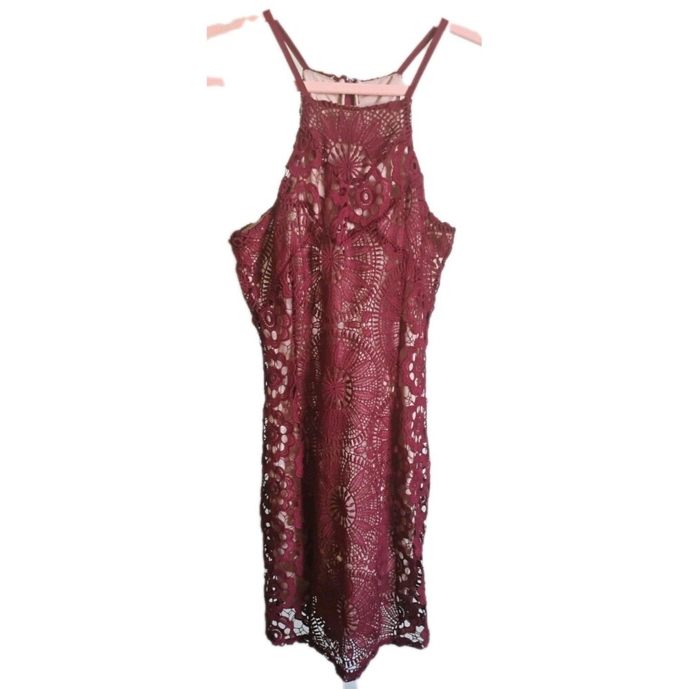 Francesca’s Red &‎ Beige Crochet Dress Women’s Small Boho Sleeveless